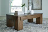 Bay Furniture Gallery - Ashley Furniture - Rosswain Lift-Top Coffee Table - Lift Top Cocktail Table / Warm Brown - T763-9